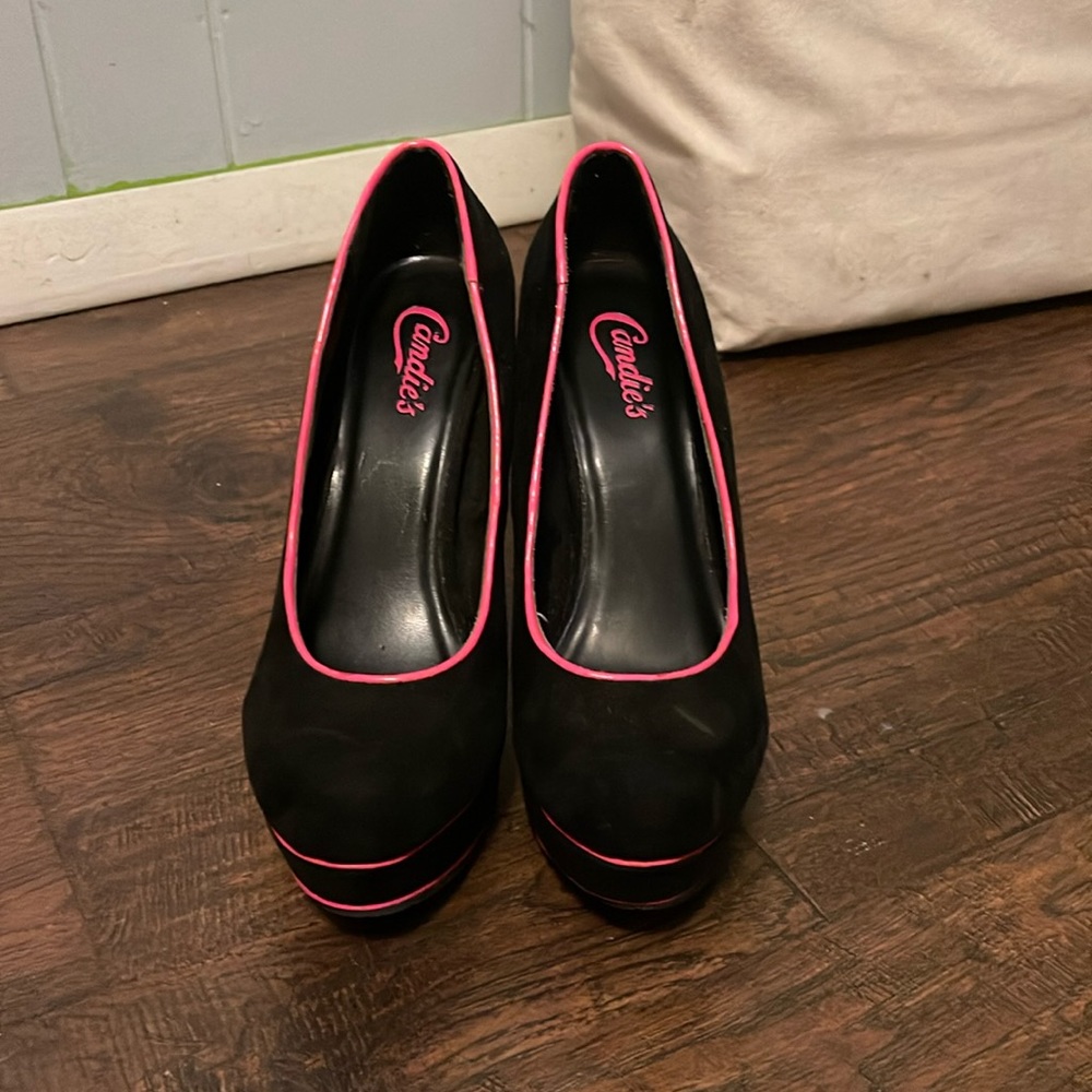 Black with pink lined high heels